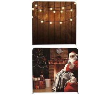 8ft*8ft Lights on Rustic Wood & Santa Claus Scene Backdrop, With or Without Tension Frame
