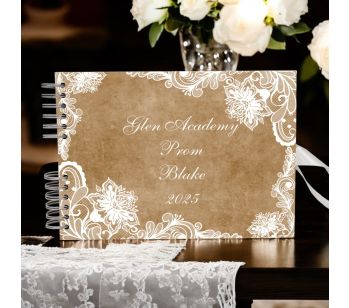 Personalised Brown & White Lace Festive Guest Book with Different Page Options