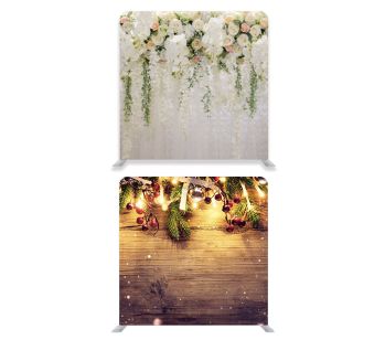 8ft*7.5ft Beautiful Pastel Flowers Foliage And Rustic Wood Candy Cane Xmas Backdrop, With or Without Tension Frame
