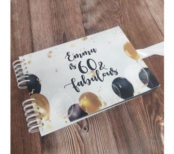 Personalised Elated Celebratory Black Gold Balloons Confetti Guestbook with Different Page Style Options