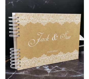 Personalised Classic Brown Design with White Lace Detail Guestbook with Different Page Style Options