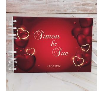 Personalised Red and Gold Love Heart Guestbook with Different Page Style Options