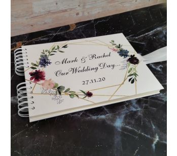 Personalised Watercolour Flowers and Gold Frame Guestbook with Different Page Options