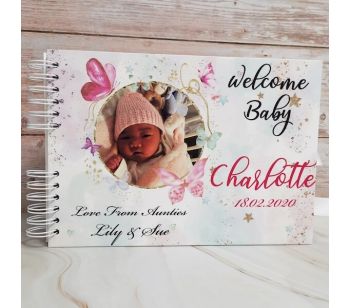 Personalised White & Pink Butterfly Baby Shower Book with Different Page Options
