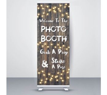 Dark Rustic Wood With Fairy Light ‘Photo Booth’ Roller Banner