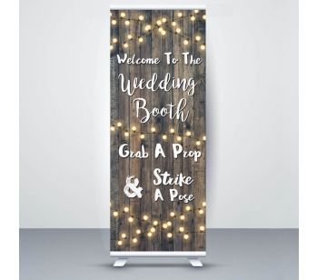 Dark Rustic Wood With Fairy Light ‘Wedding Booth’ Roller Banner