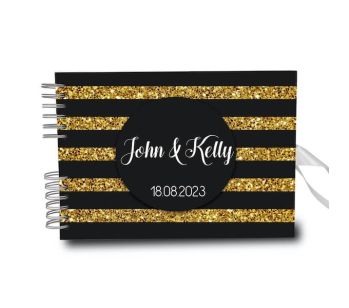 Personalised Shiny Gold Glitter With Black Stripe Guestbook DIY Photo Album With Different Page Style Options