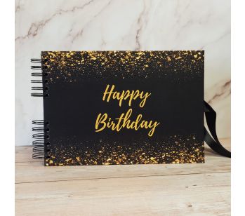 Good Size Black & Gold Glitter Ombre Happy Birthday GuestBook With Plain Pages