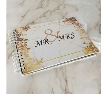 Good Size, Gold Leaf 'Mr & Mrs' Marble & White Background Guestbook