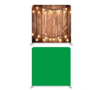 8ft*8ft Green Screen and Rustic Wood with Fairy Lights Backdrop, With or Without Tension Frame