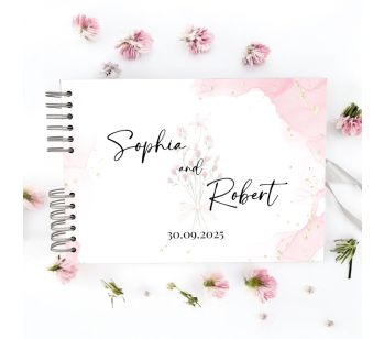 Personalised Pink Minimalist Flora Wedding Guest Book with Different Page Options