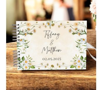 Personalised Daisy Floral Watercolour Wedding Guest Book with Different Page Options