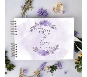 Personalised Floral Watercolour Lilac Violet Wedding Guest Book with Different Page Options