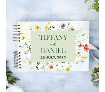 Personalised Green and Colourful Rustic Floral Wedding Guest Book with Different Page Options