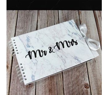 Good Size Black ‘Mr & Mrs’ Marble Guestbook With 6x2 Slip-in Pages