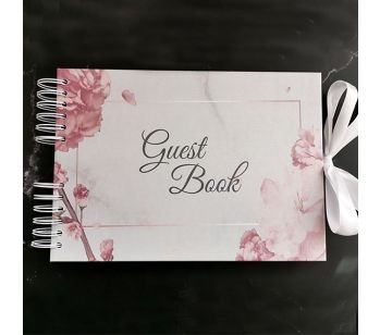 Good Size, Marble with Rose Gold Floral Frame Guestbook With 6x2 Slip-in Pages
