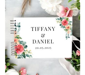 Personalised Rustic Eucalyptus and Red Flower Wedding Guest Book with Different Page Options