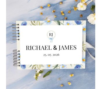 Personalised Blue Flower Pattern Style Wedding Guest Book with Different Page Options