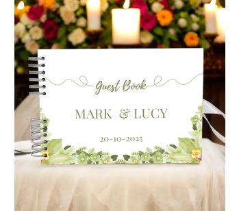 Personalised Watercolour Green Flower Wedding Guest Book with Different Page Options- No 184