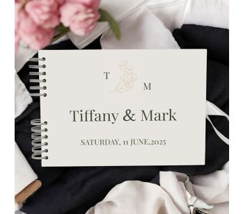 Personalised Ivory Line Drawing of Flower Wedding Guest Book with Different Page Options-No. 188