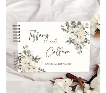 Personalised Beige and White Floral Design Wedding Guest Book with Different Page Options-No. 189