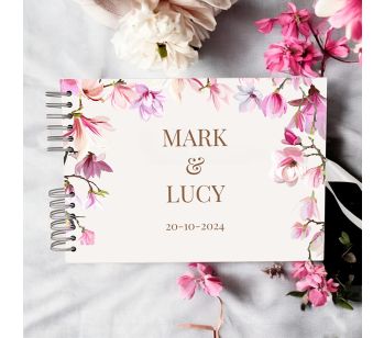 Personalised Earthy Pink Watercolour Floral Wedding Guest Book with Different Page Options-No. 190