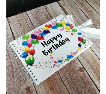 Good Size Colorful Balloons Happy Birthday Guestbook With 6x4 Landscape Slip-in Pages