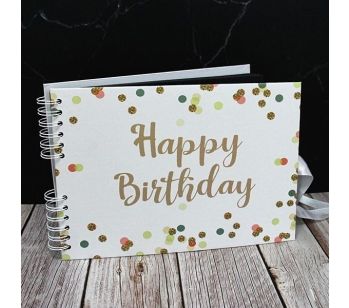 Good Size White Confetti Cover Happy Birthday Guestbook With 6x2 Slip-in Pages

