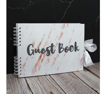 Good Size White Marble Guestbook With Black ‘Guest Book’ Message With 6x2 Printed Pages